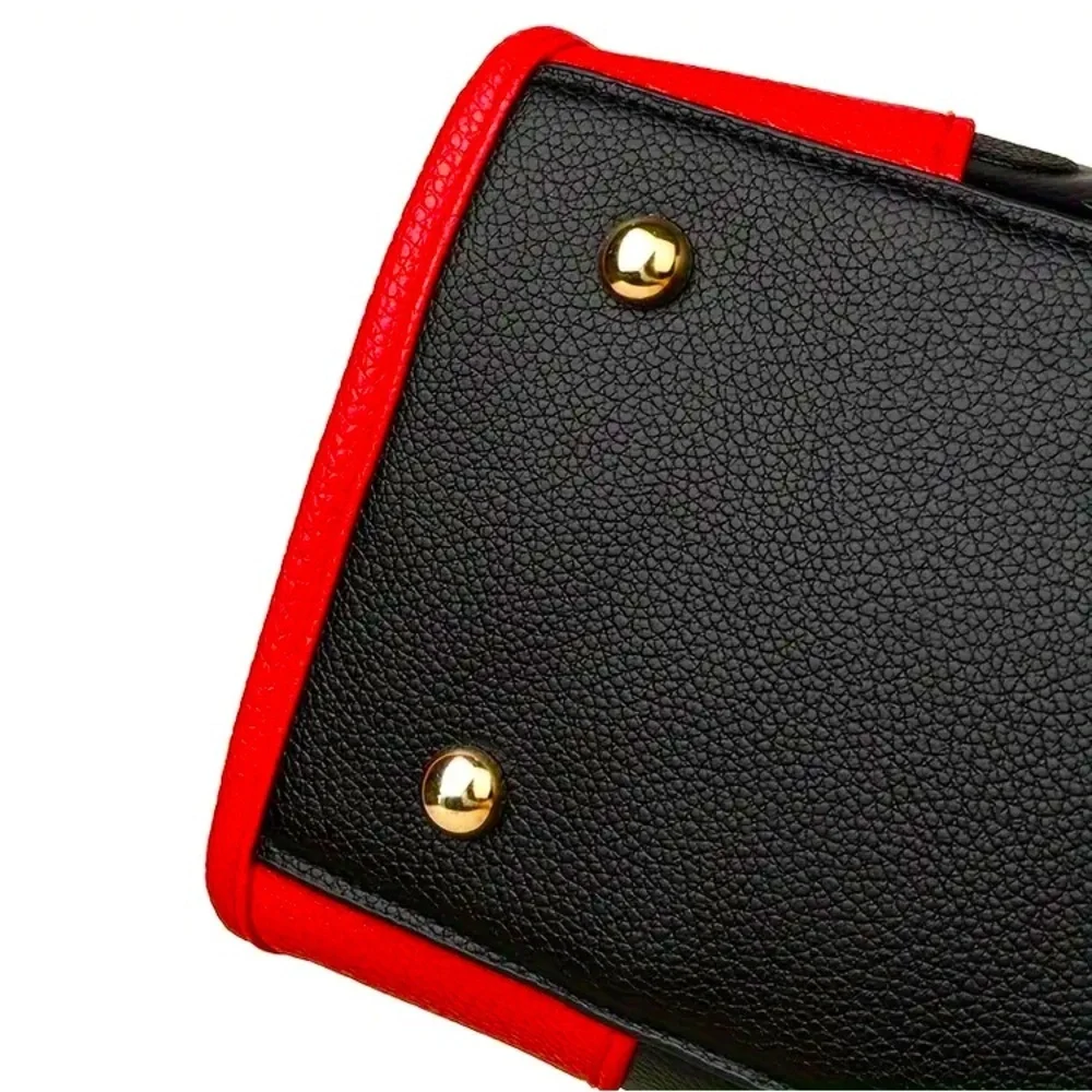 PURSE: Black/Red Geometric Embossed Lettering & Painted Edging Tote, NWOT